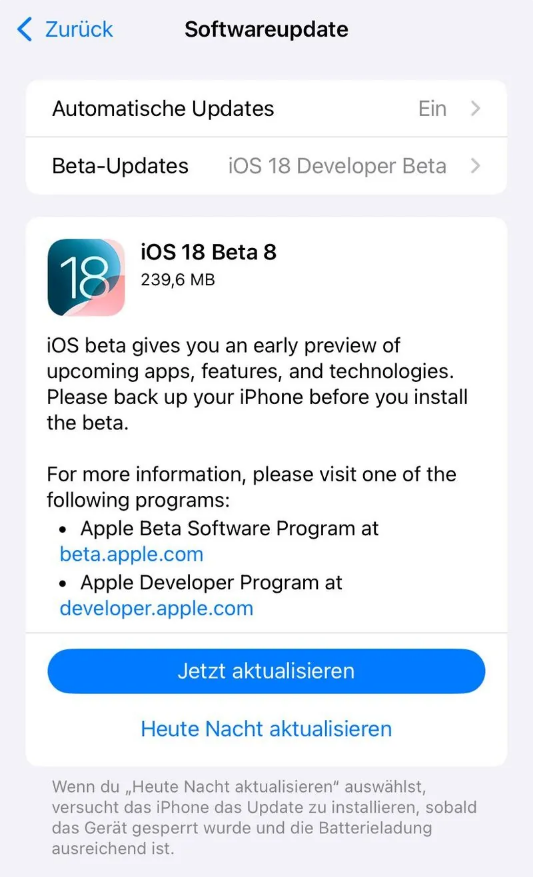 东区苹果手机维修分享苹果 iOS / iPadOS 18 开发者预览版 Beta 8 发布 